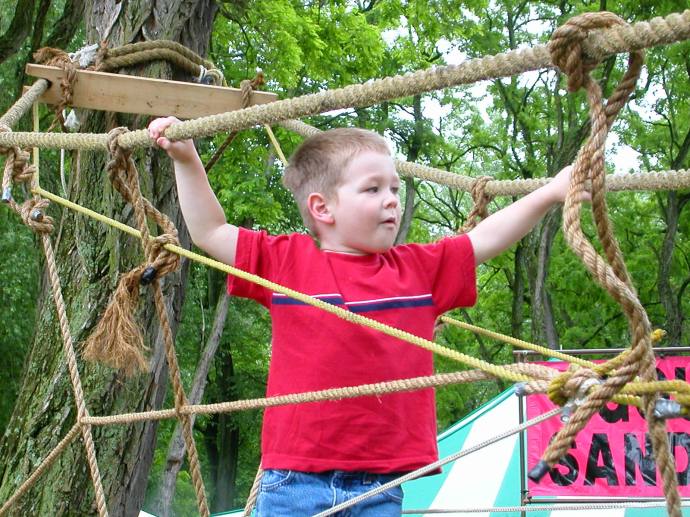 Owen navigating the rope bridge at the Clearwater Festival.  